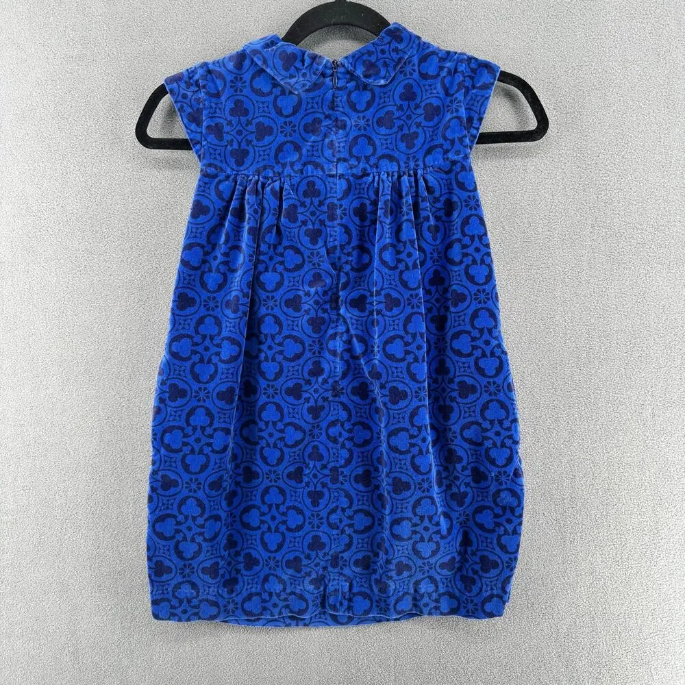 Tea Collection Blue‎ Velvet Patterned Dress Girls 7 Pockets Soft Sleeveless